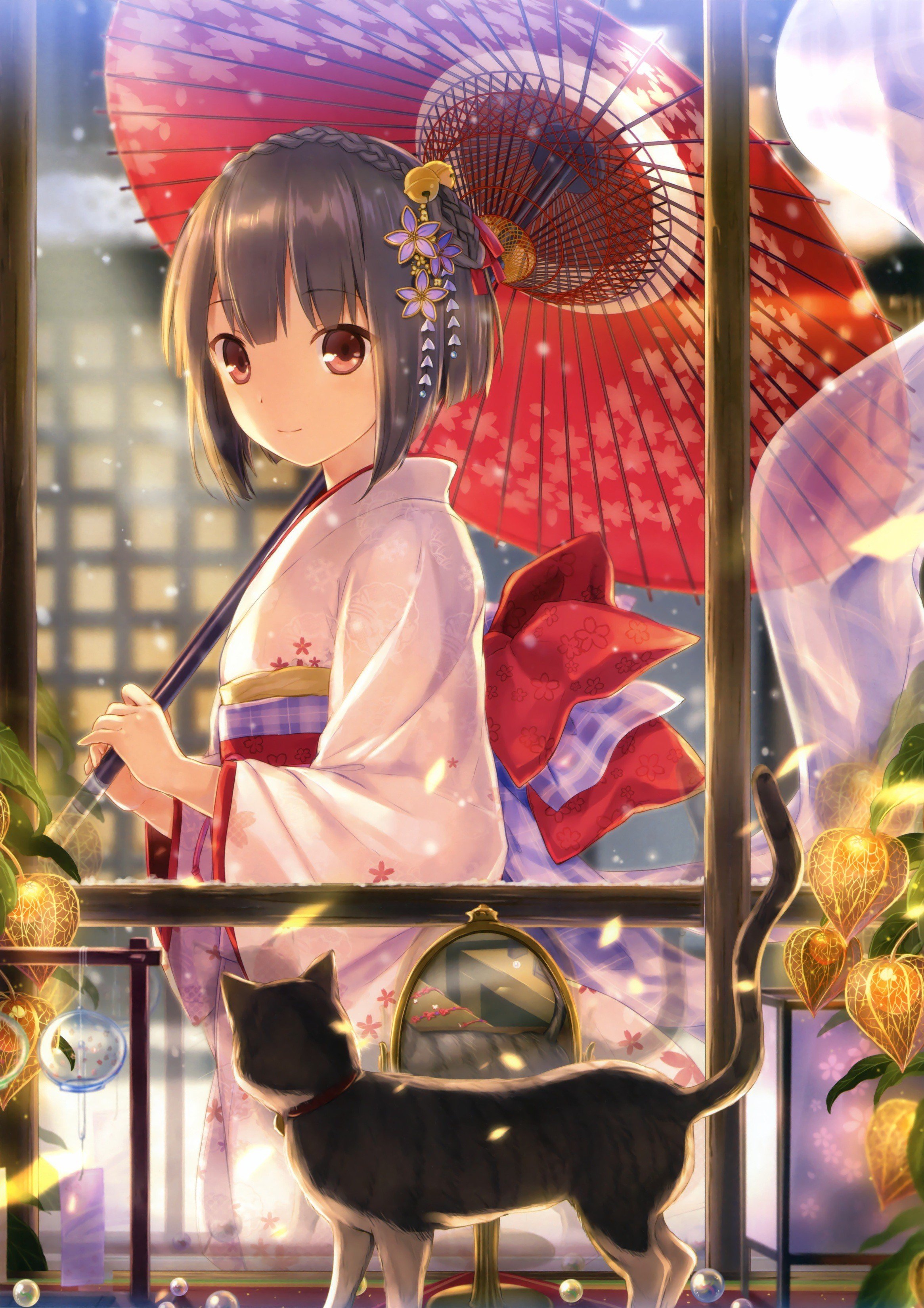 cat, Kimono, Traditional clothing, Anime girls, Original characters Wallpaper