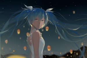 Hatsune Miku, Lights, Vocaloid, Sky lanterns