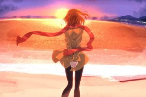 anime girls, Sunset, Beach, Love Live!, Kousaka Honoka