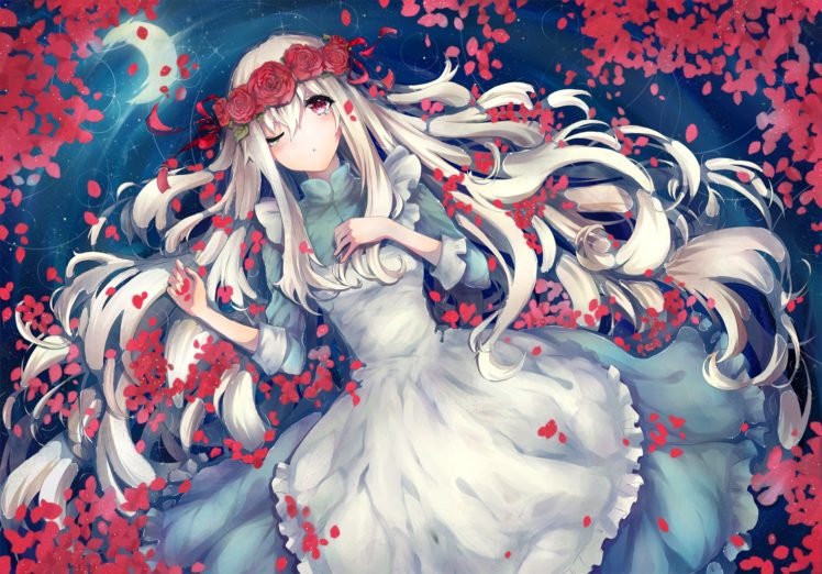 rose, Anime girls, White dress HD Wallpaper Desktop Background