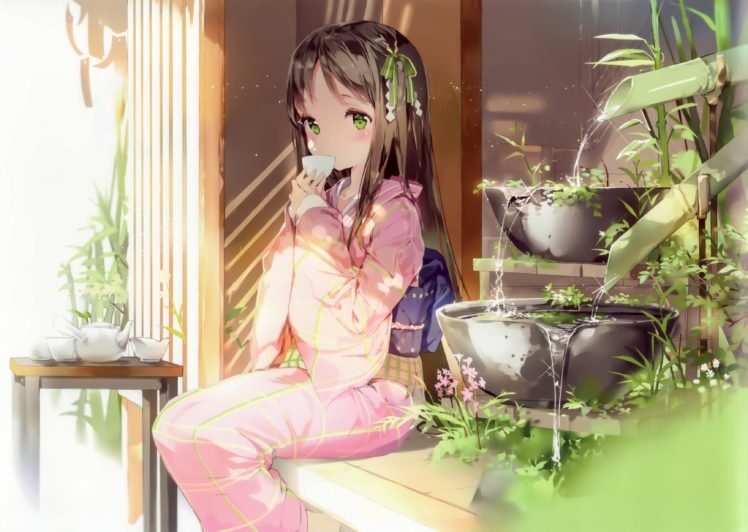 kimono, Traditional clothing, Anime girls, Tea, Original characters HD Wallpaper Desktop Background