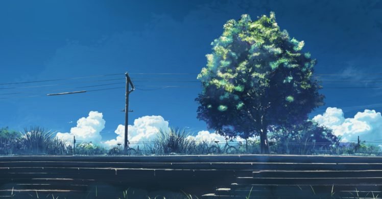 5 Centimeters Per Second, Anime, Trees, Power lines, Utility pole HD Wallpaper Desktop Background