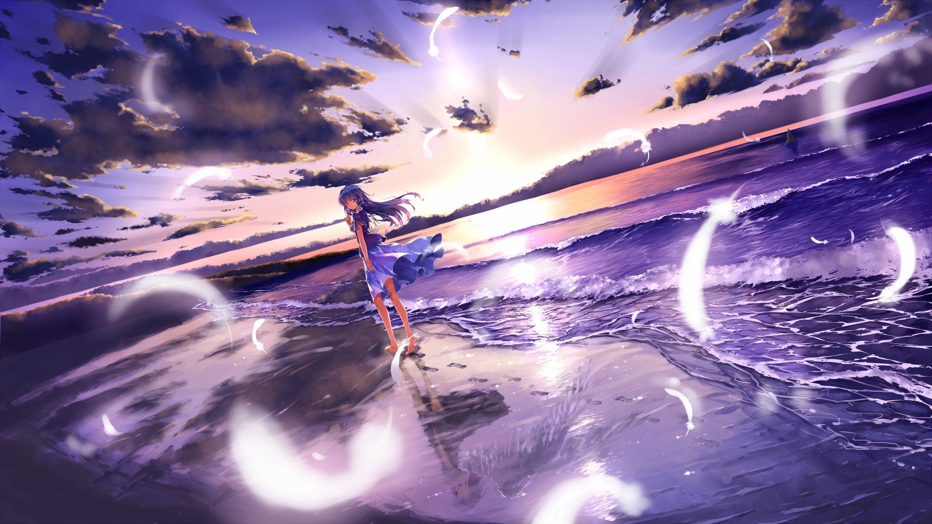 anime girls, Original characters, Beach Wallpaper