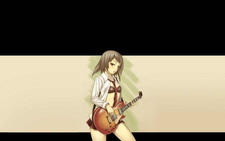 anime girls, Guitar, Tie HD Wallpaper Desktop Background
