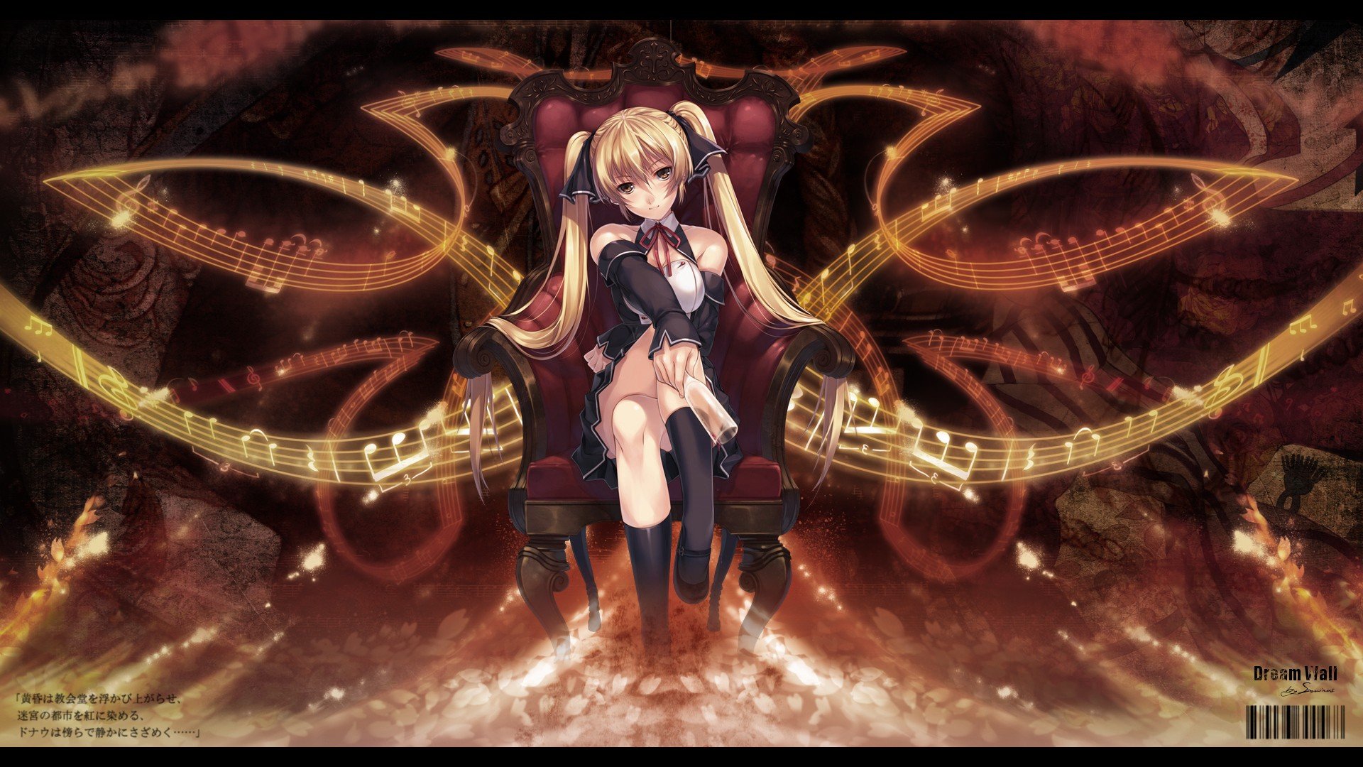 anime, Anime girls, Dream Club, Twintails, Musical notes, Sitting Wallpaper