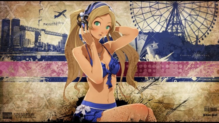 anime, Anime girls, Twintails, Bikini, Original characters HD Wallpaper Desktop Background