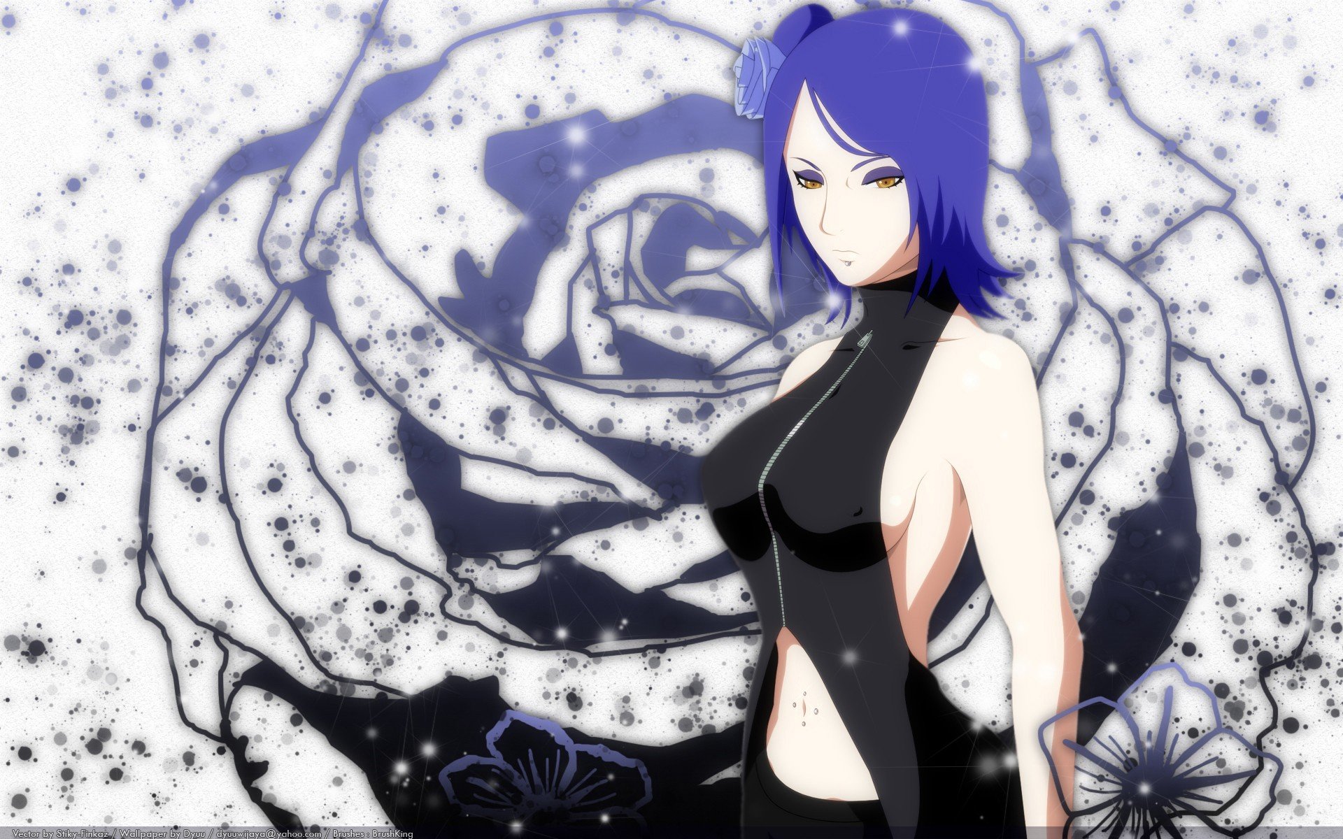 Naruto Shippuuden, Anime, Konan, Flowers, Blue hair Wallpaper