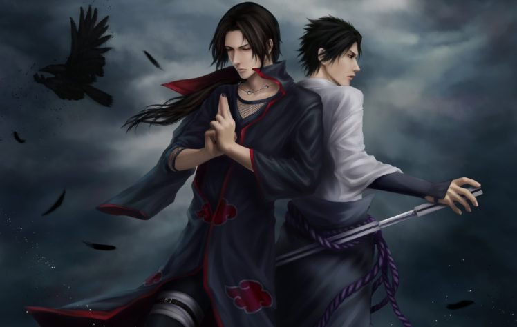 Naruto Shippuuden, Anime, Manga, Uchiha Sasuke, Uchiha Itachi, Raven, Brothers, Feathers HD Wallpaper Desktop Background