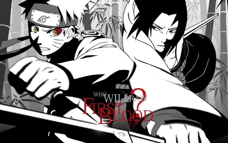 Naruto Shippuuden, Manga, Anime, Uzumaki Naruto, Uchiha Sasuke, Selective coloring HD Wallpaper Desktop Background