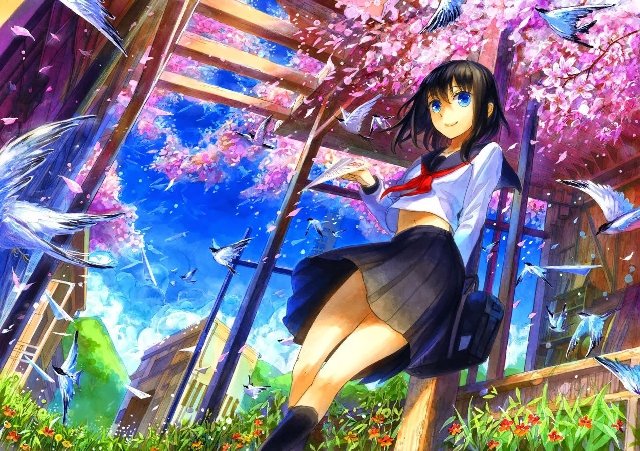 original characters, Anime girls, School uniform Wallpaper