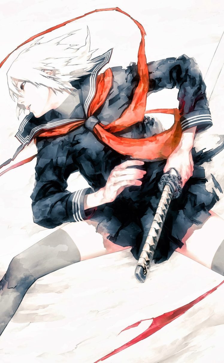 school uniform, Anime girls, Weapon, Sword, Katana, Original characters HD Wallpaper Desktop Background