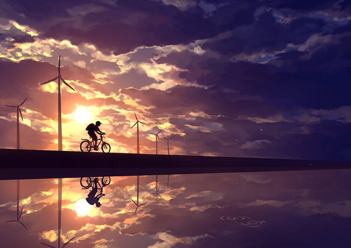 anime, Sky, Cycling Wallpaper