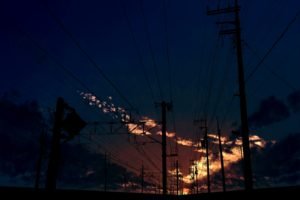 anime, Night, Railway, Clouds