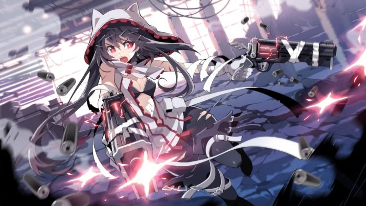 anime girls, Gun, Red eyes, Weapon, Soul Worker HD Wallpaper Desktop Background