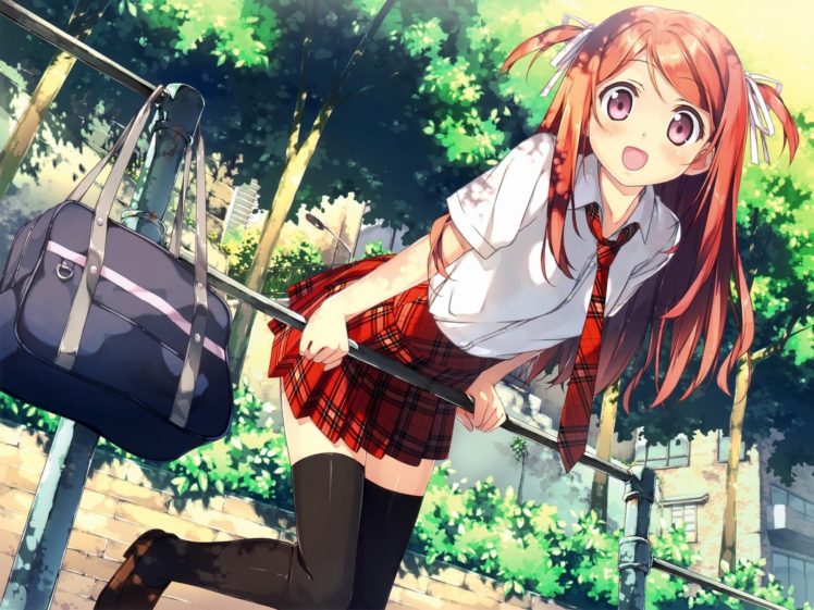 anime, Anime girls, Kantoku, Thigh highs, School uniform HD Wallpaper Desktop Background