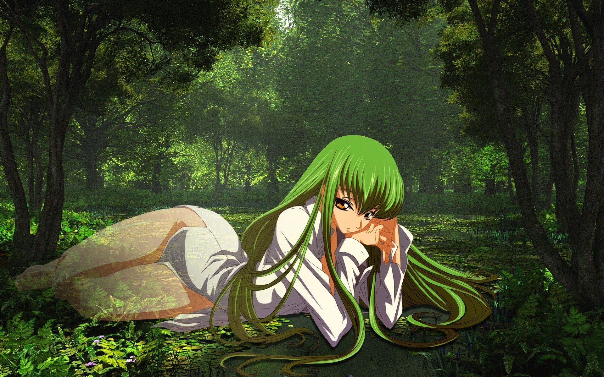 HD Green Long Anime Girl Hair PNG | Citypng