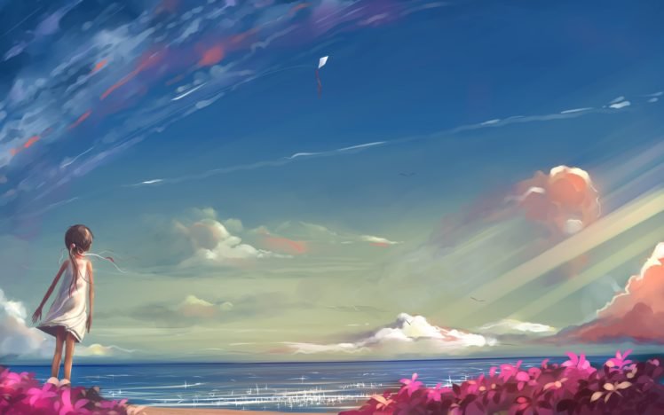 anime girls, Water, Original characters, Sky HD Wallpaper Desktop Background