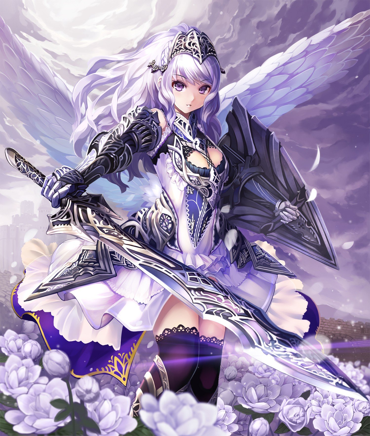 Anime girl angel beautiful wings warrior smile sword wallpaper  3500x4431   484819  WallpaperUP