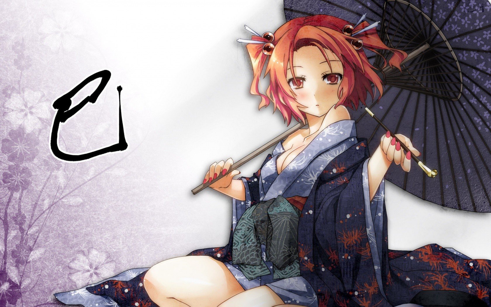 anime girls, Anime, Kimono, Traditional clothing, Orange hair, Umbrella, Onozuka Komachi, Touhou Wallpaper