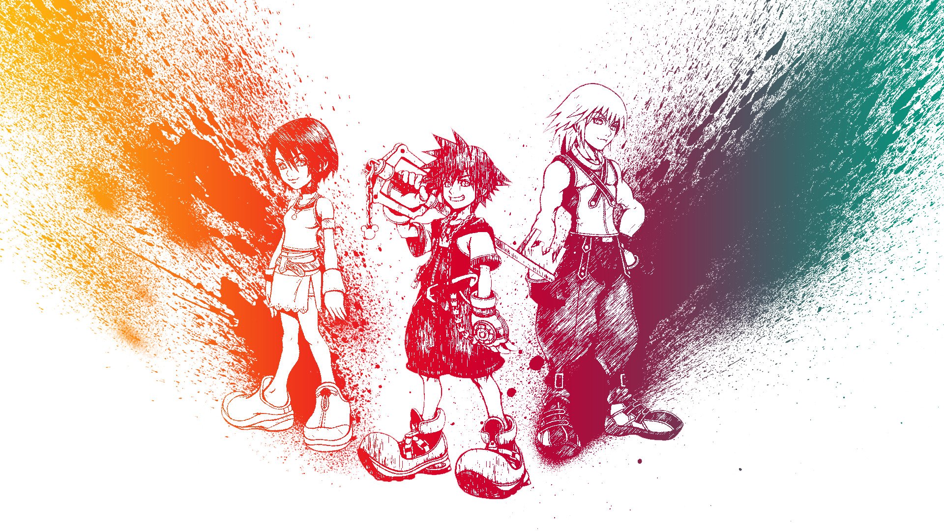 Kingdom Hearts, Sora (Kingdom Hearts), Riku, Kairi Wallpaper
