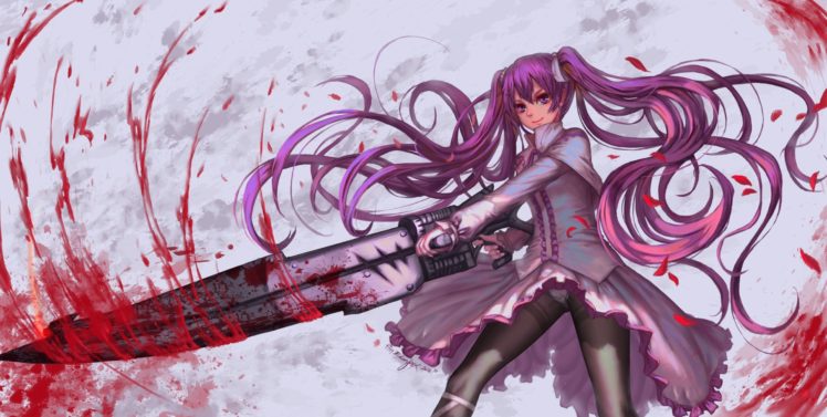 pink hair, Weapon, Akame ga Kill!, Anime, Mine (Akame ga Kill), Petals HD Wallpaper Desktop Background