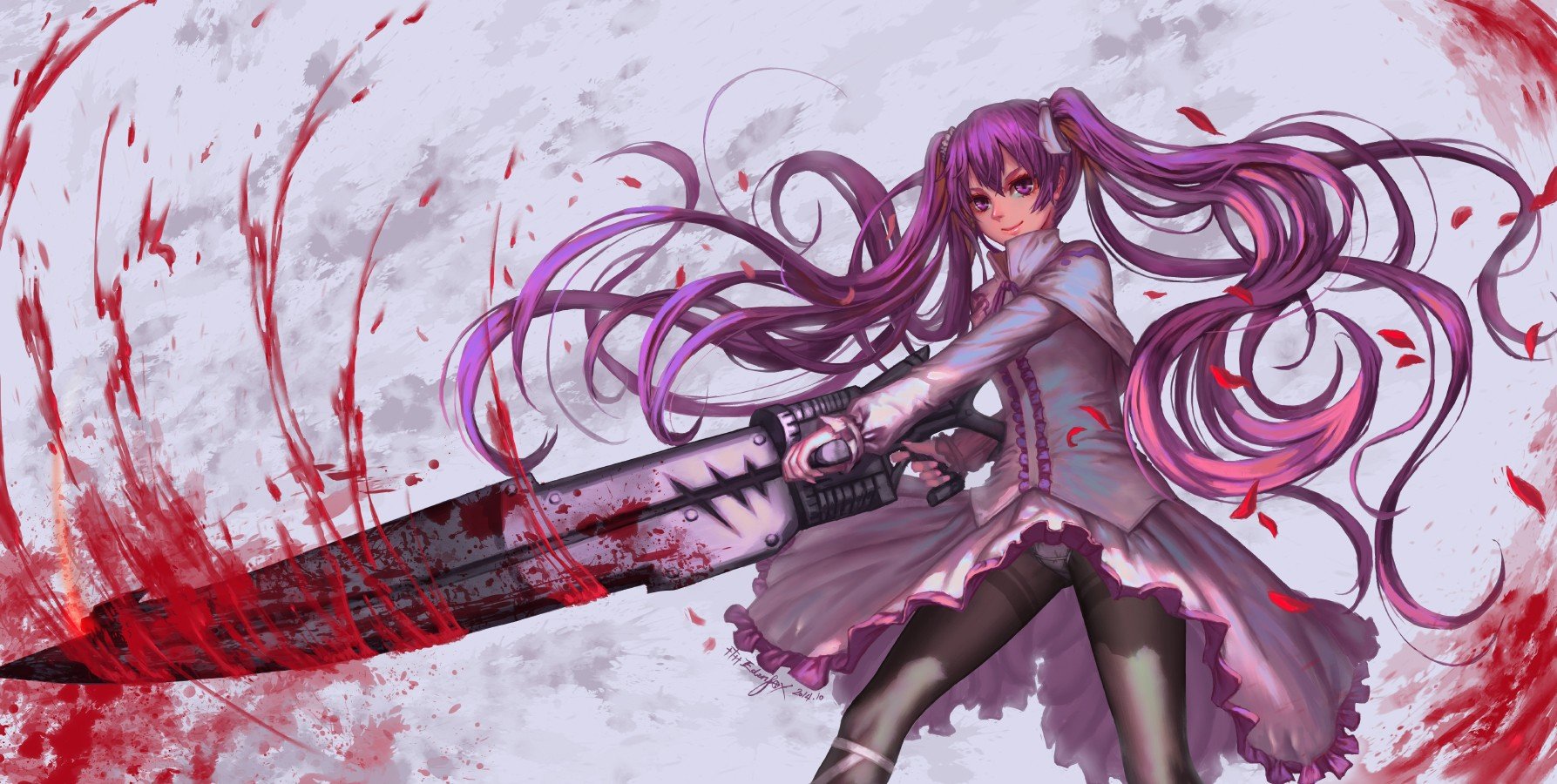 pink hair, Weapon, Akame ga Kill!, Anime, Mine (Akame ga Kill), Petals Wallpaper
