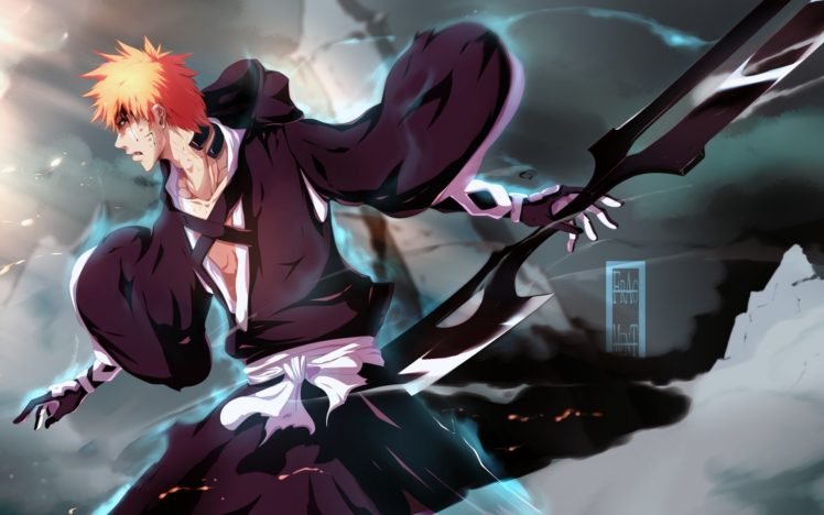 Kurosaki Ichigo, Bleach, Anime boys, Weapon, Orange hair HD Wallpaper Desktop Background