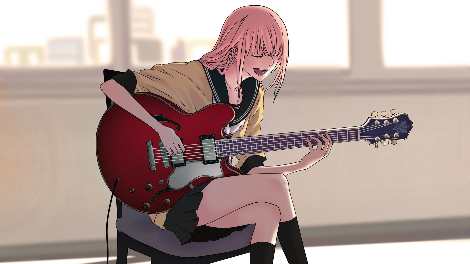 Anime anime girls guitar dark eyes musical instrument KON Akiyama  Mio HD phone wallpaper  Peakpx