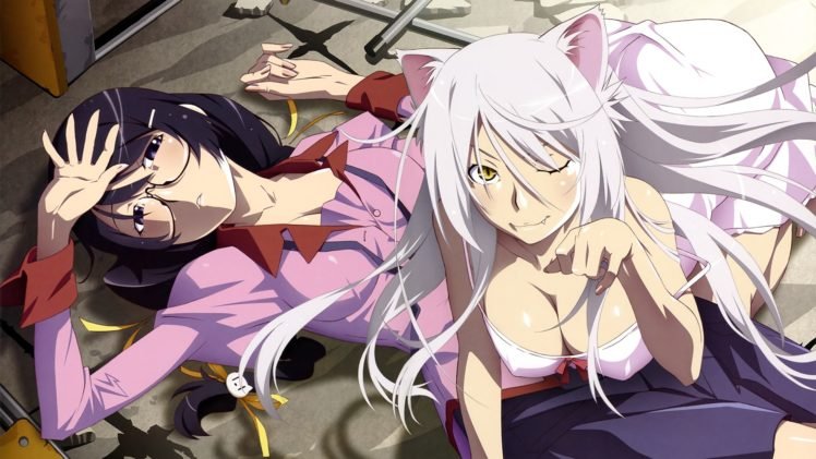 Hanekawa Tsubasa, Monogatari Series, School uniform, Anime girls, Sawarineko HD Wallpaper Desktop Background