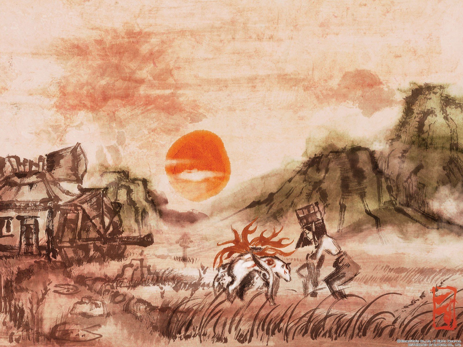 Okami, Sun, Artwork Wallpaper