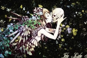 anime girls, Skull, Kissing, Original characters