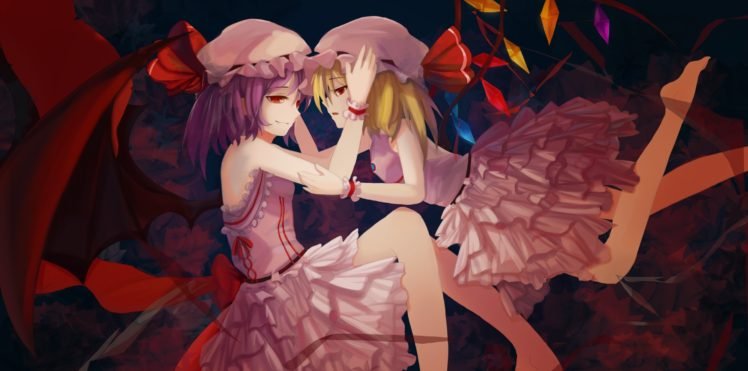 Touhou, Flandre Scarlet, Remilia Scarlet, Anime girls, Wings HD Wallpaper Desktop Background