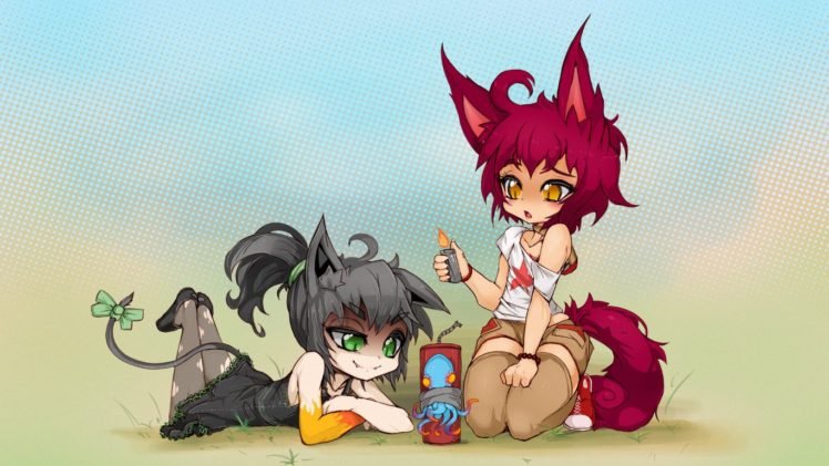 animal ears, Anime girls, Dog girls, Fireworks HD Wallpaper Desktop Background