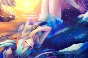 Vocaloid, Hatsune Miku, Clouds, Water, Anime, Anime girls
