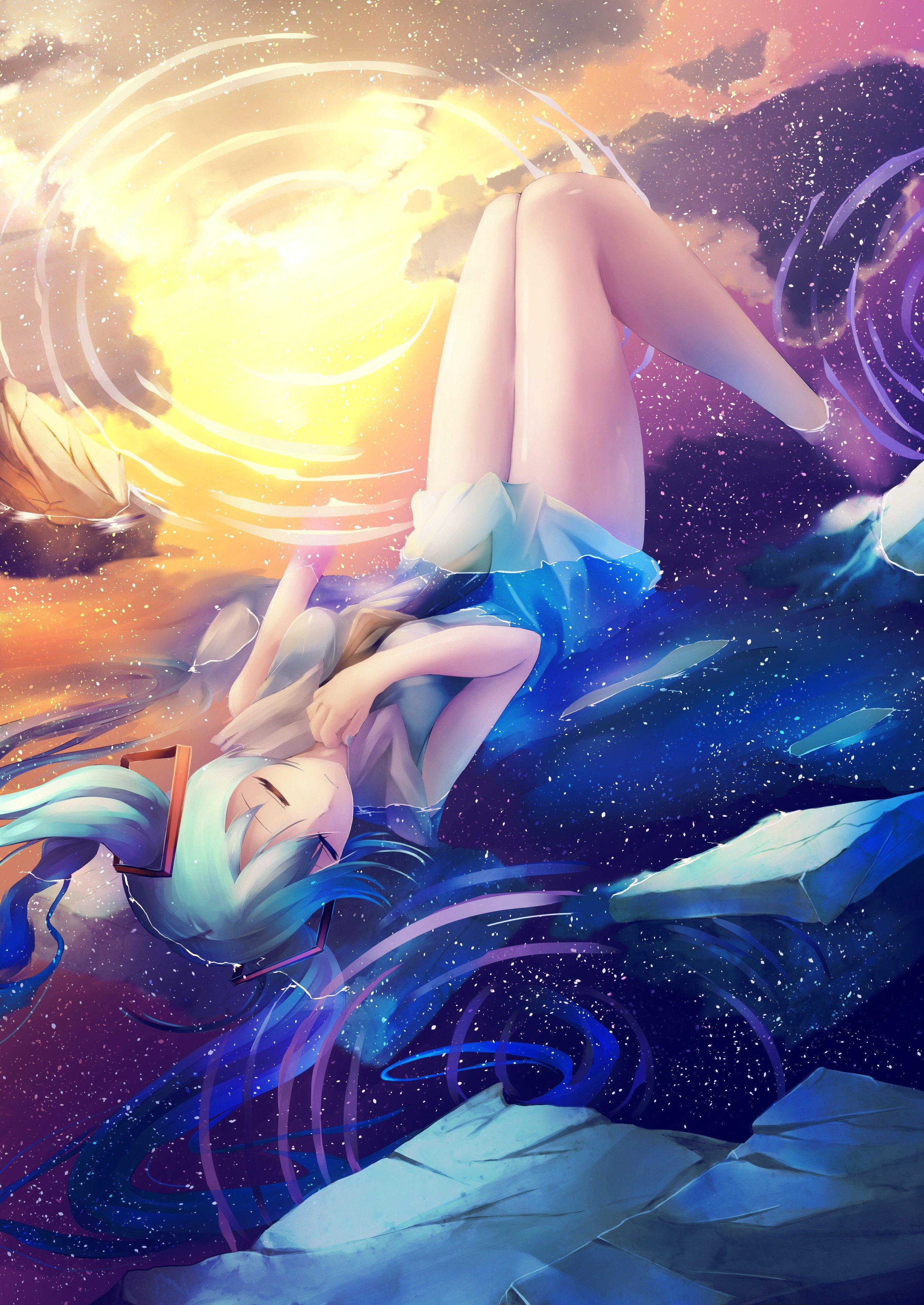 Vocaloid, Hatsune Miku, Clouds, Water, Anime, Anime girls Wallpaper
