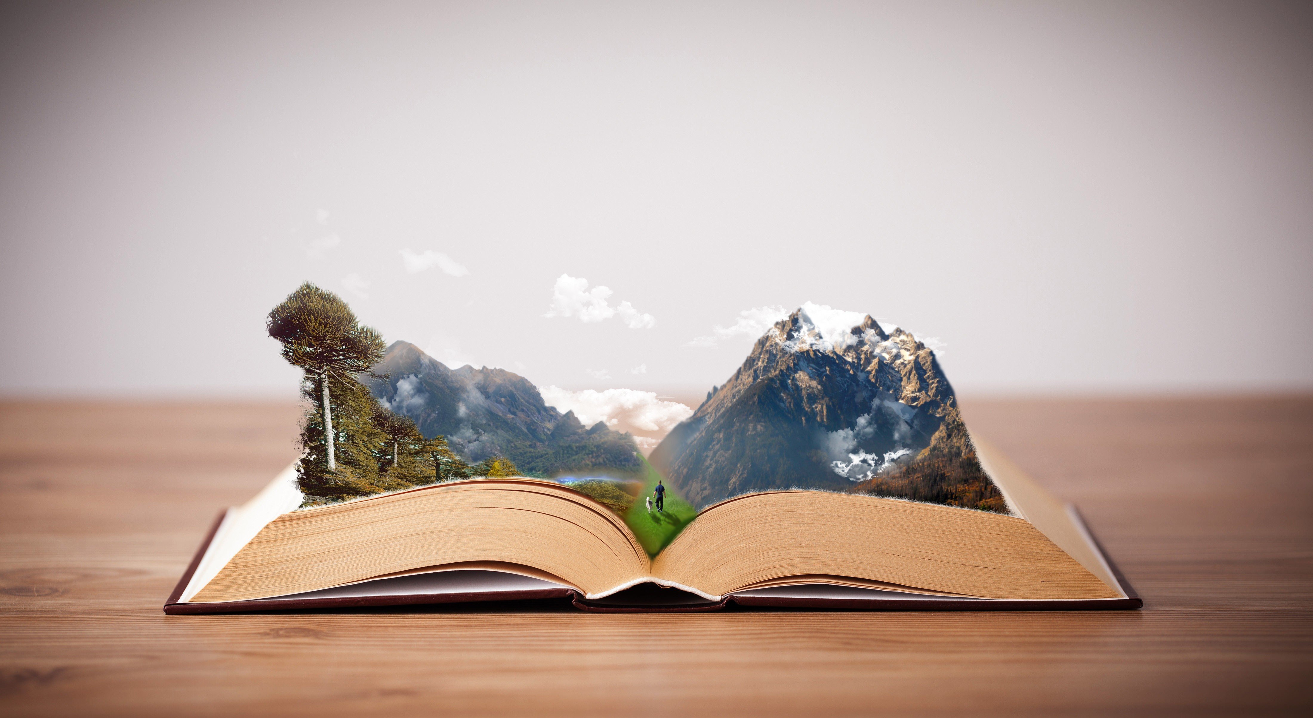 books, Mountains, Photoshop, Imagination, Peaceful Wallpaper