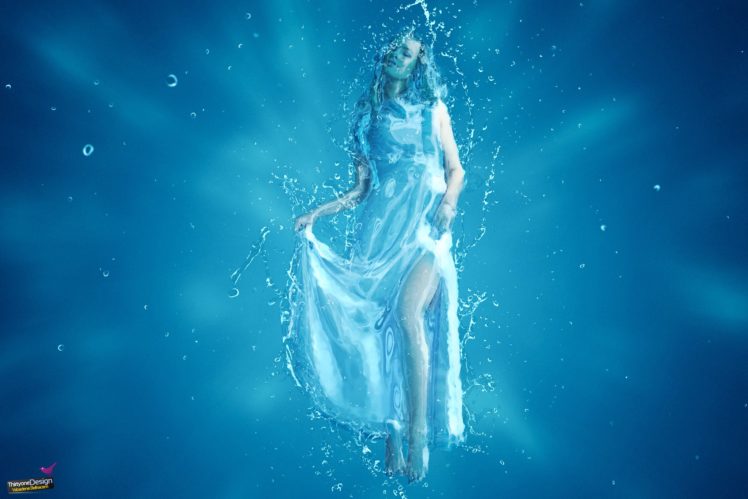 women, Water drops, Water, Watercolor, Underwater, Photo manipulation HD Wallpaper Desktop Background