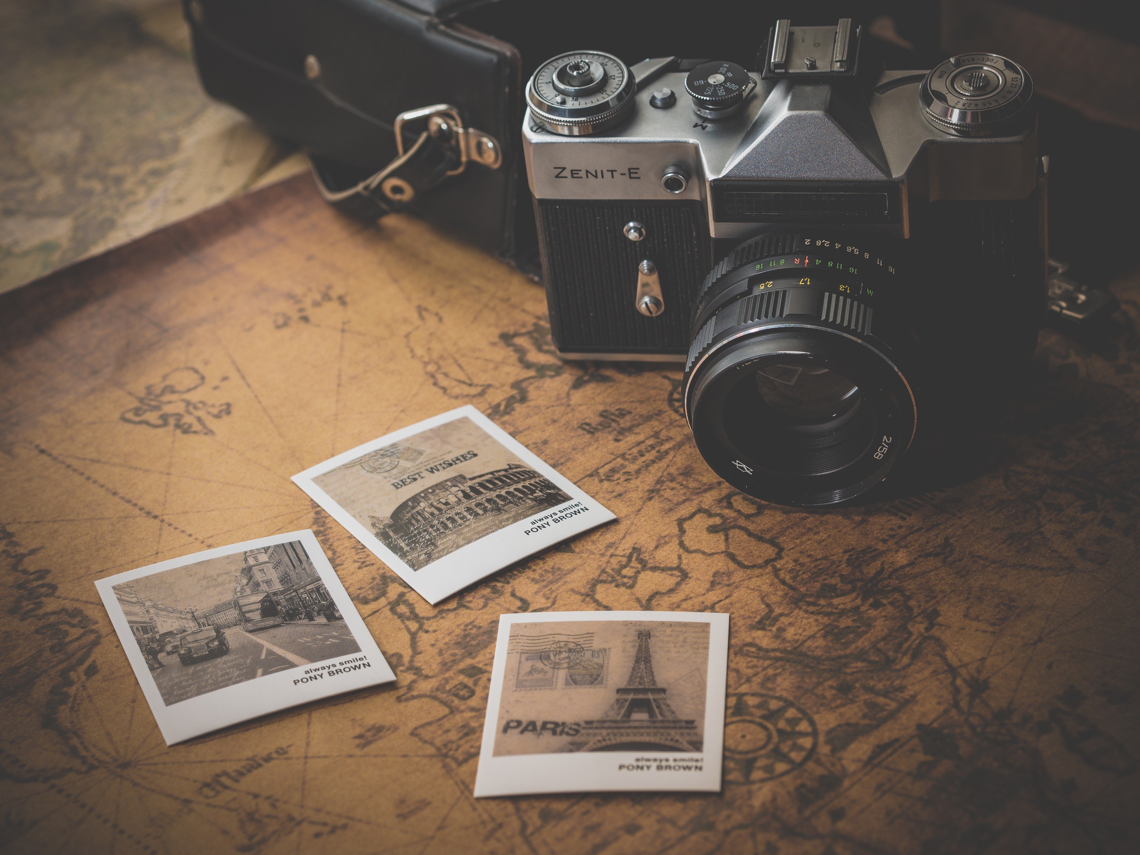 camera, Map, Minimalism, Polaroid Wallpaper