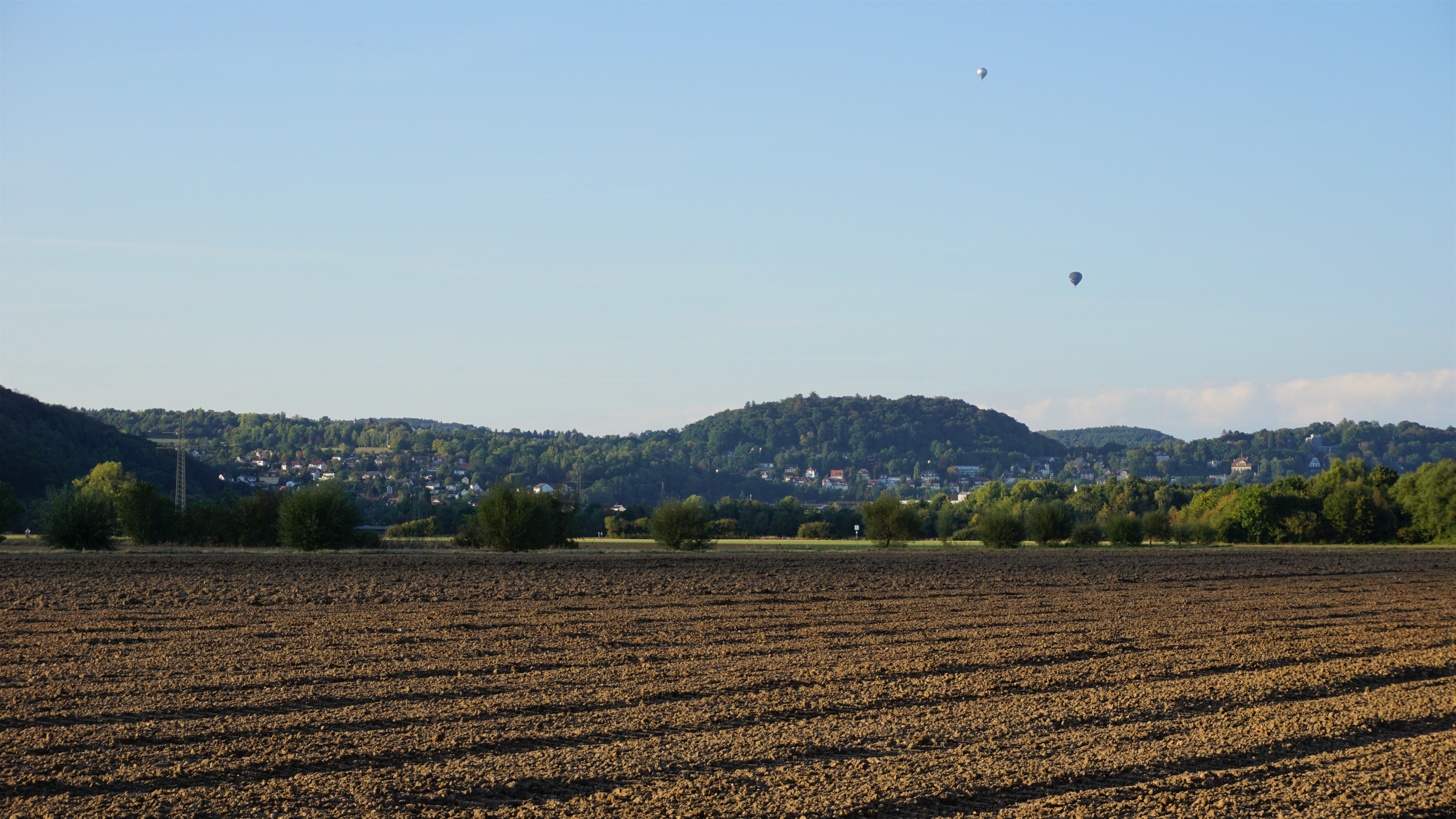hot air balloons, Field, Clear sky, Landscape Wallpaper