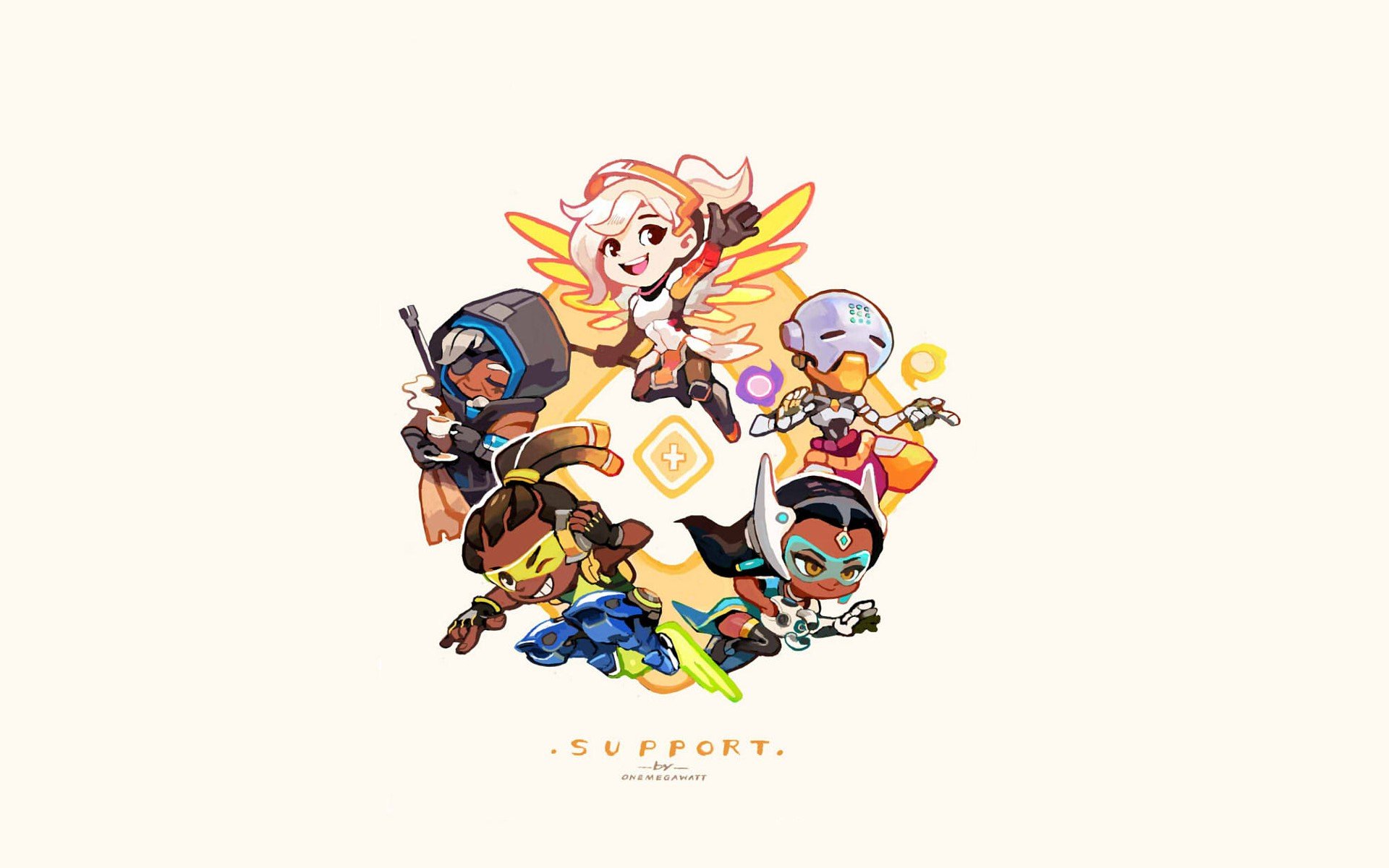 Lúcio (Overwatch), Zenyatta (Overwatch), Overwatch, Ana (Overwatch), Symmetra (Overwatch), Mercy (Overwatch) Wallpaper