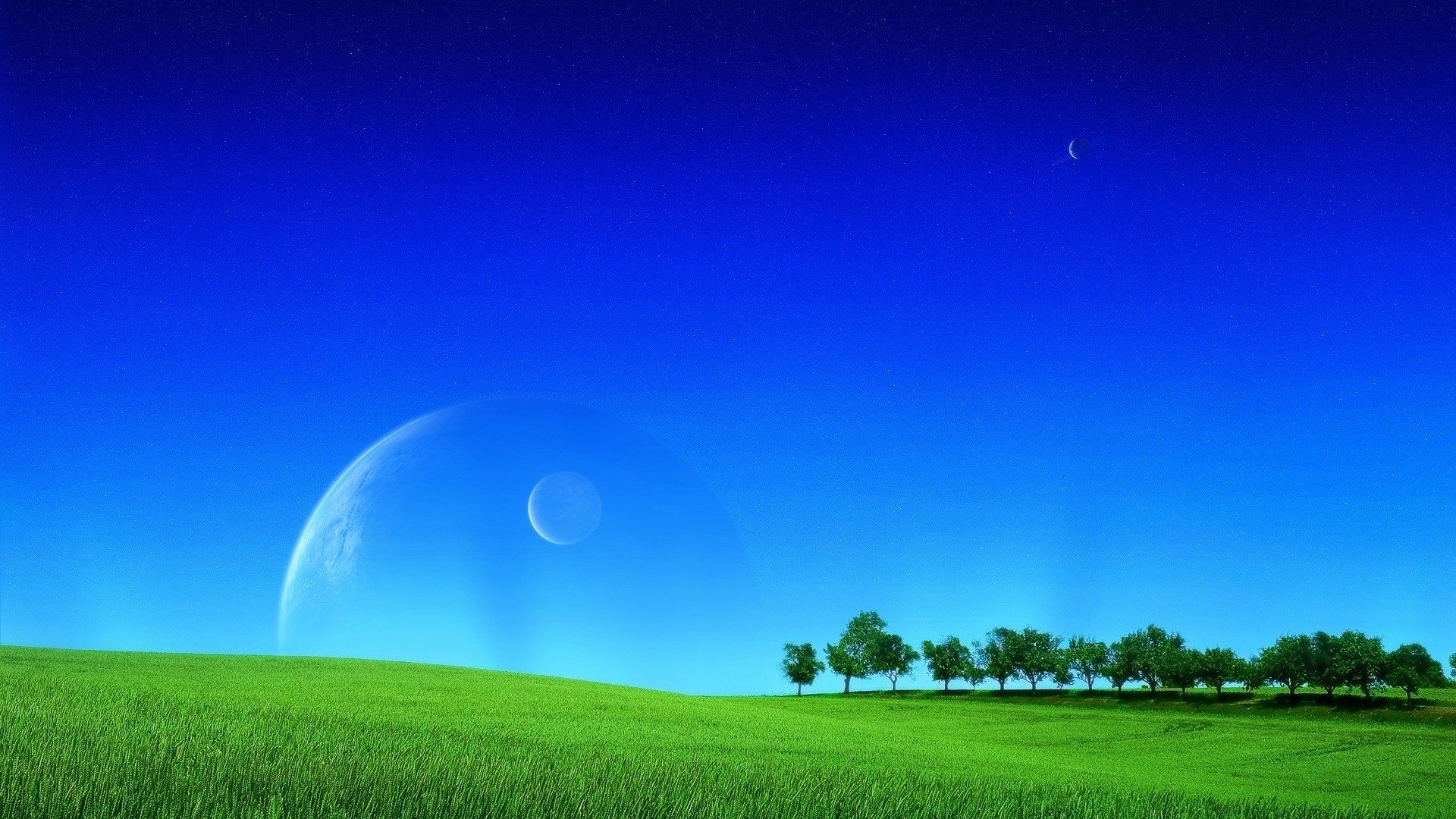field, Grass, Moonlight, Sky, Planet Wallpaper
