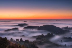 nature, Landscape, Photography, Sunrise, Hills, Mist, Forest, House, Road, Calm, Slovenia