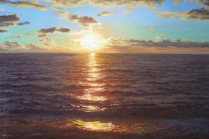 water, Sunset, Waves, Classic art