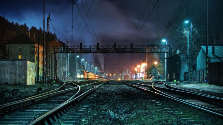 train, Rail yard, Night, City, Switch HD Wallpaper Desktop Background