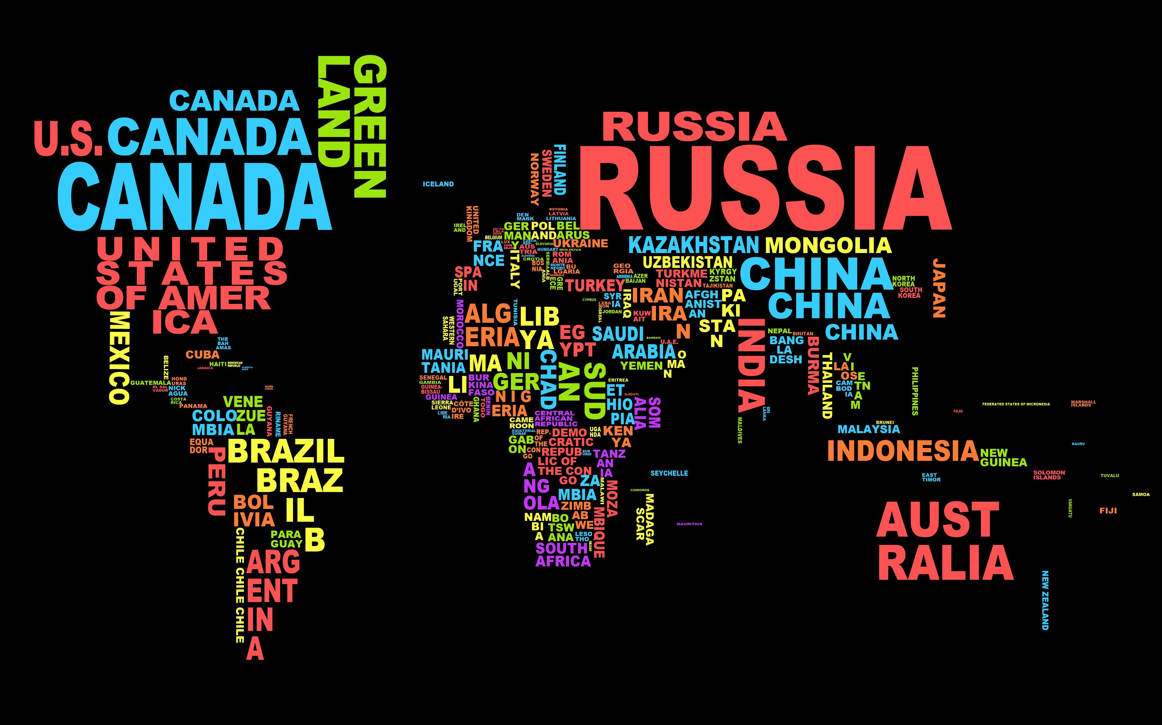 countries, Typography, World map Wallpaper
