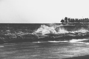 monochrome, Waves, Coast