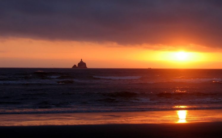 sunset, Sun rays, Beach, Lighthouse HD Wallpaper Desktop Background