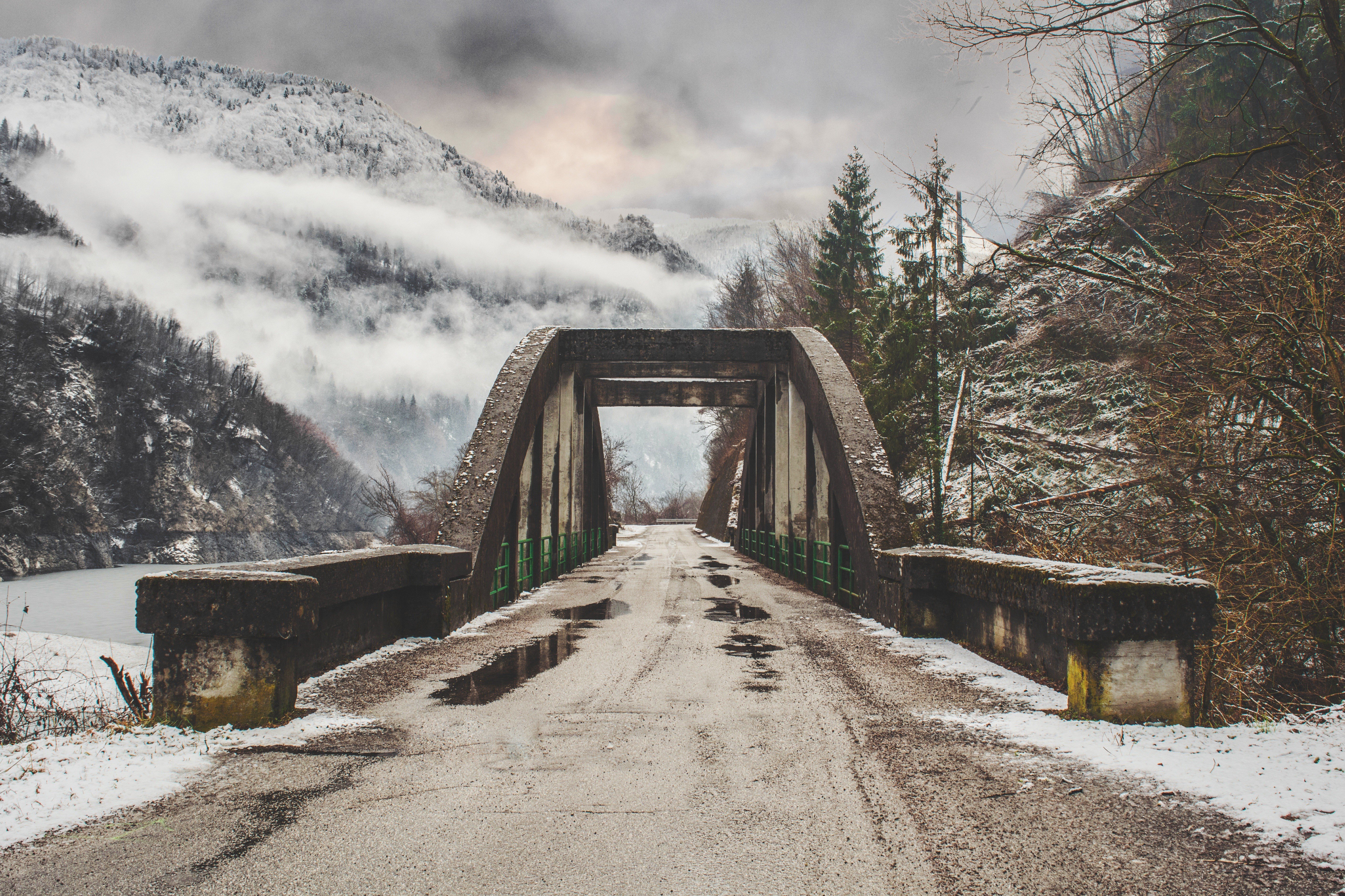 nature, Snow, Bridge Wallpaper