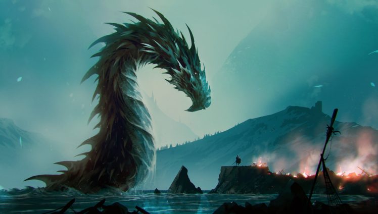 fantasy art, Water, Dragon HD Wallpaper Desktop Background