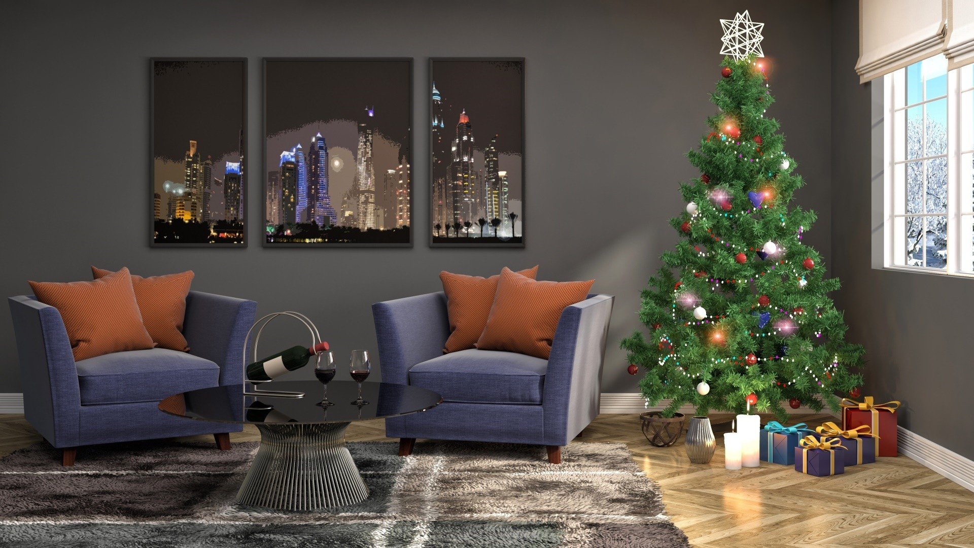 Christmas Tree, Christmas, Interior Wallpaper